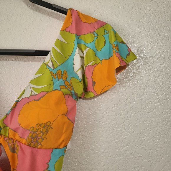Trina Turk Playa De Flor Flutter Sleeve Maillot One Piece‎ Multicolor Swimsuit - Picture 9 of 13